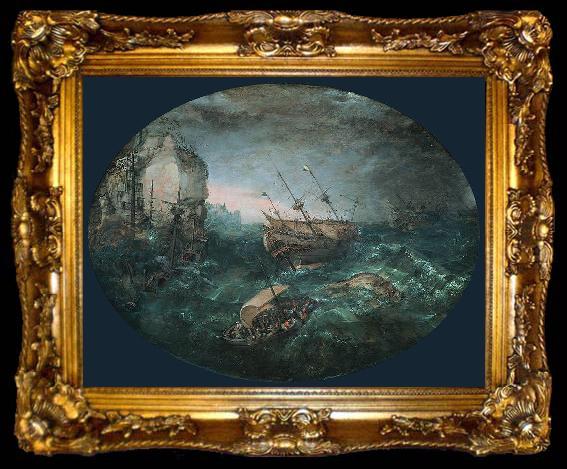framed  Adam Willaerts Shipwreck Off a Rocky Coast., ta009-2